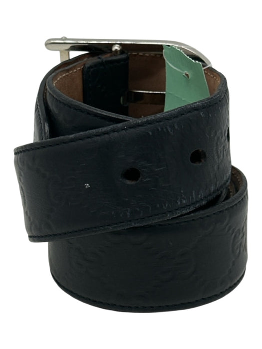 Gucci AS IS Black Leather Monogram Silver Hardware Men's Belt Black