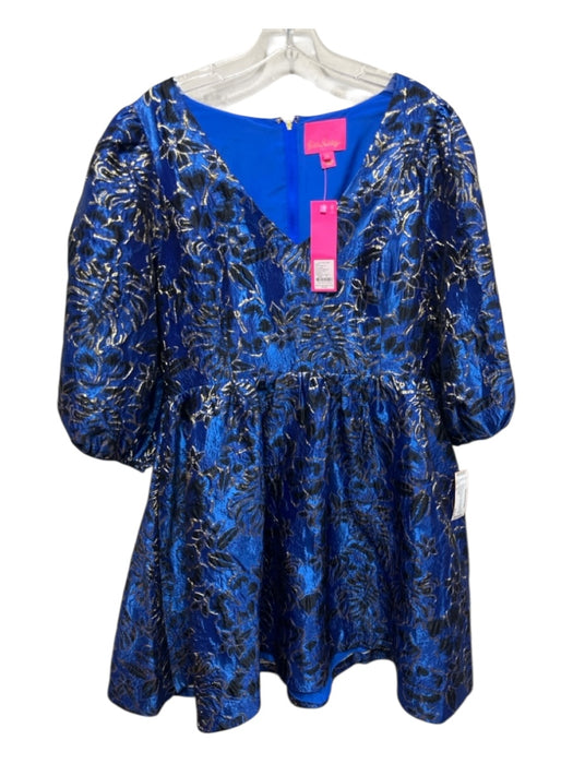 Lilly Pulitzer Size 14 Blue, Black, Gold Polyester Blend Metallic Jacquard Dress Blue, Black, Gold / 14