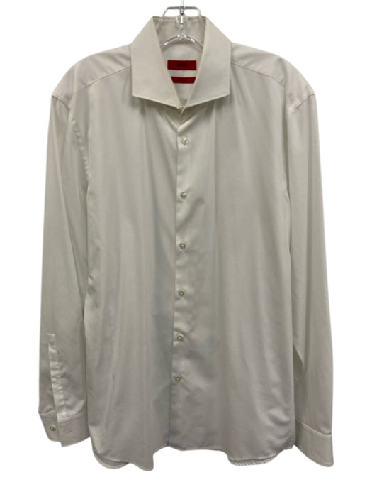Hugo Boss Size 16 White Cotton Solid Button Down Men's Long Sleeve Shirt White / 16