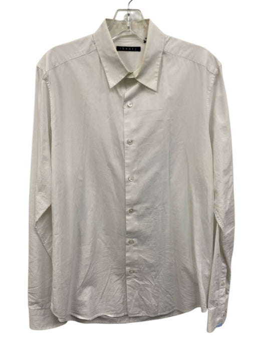 Theory Size M White Cotton Striped Button Down Men's Long Sleeve Shirt White / M