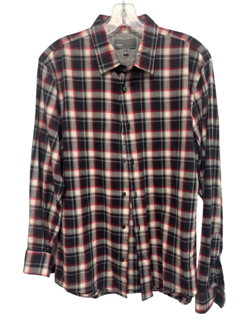 Vince Size M Gray & Multi-Color Cotton Plaid Button Down Men's Long Sleeve Shirt Gray & Multi-Color / M
