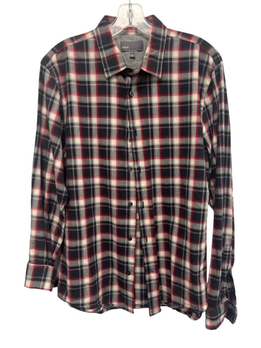 Vince Size M Gray & Multi-Color Cotton Plaid Button Down Men's Long Sleeve Shirt Gray & Multi-Color / M