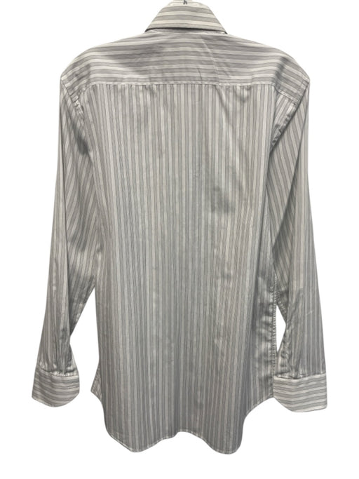 Canali Size 15.5 White & Gray Cotton Striped Button Down Men's Long Sleeve Shirt White & Gray / 15.5