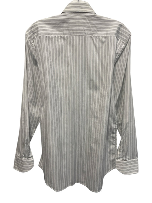 Canali Size 15.5 White & Gray Cotton Striped Button Down Men's Long Sleeve Shirt White & Gray / 15.5