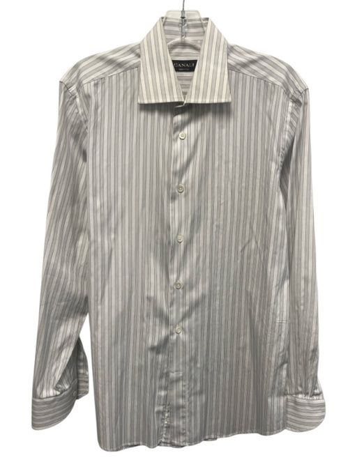 Canali Size 15.5 White & Gray Cotton Striped Button Down Men's Long Sleeve Shirt White & Gray / 15.5