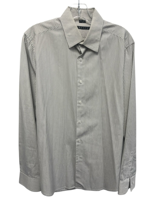 Theory Size M White & Gray Cotton Striped Button Down Men's Long Sleeve Shirt White & Gray / M