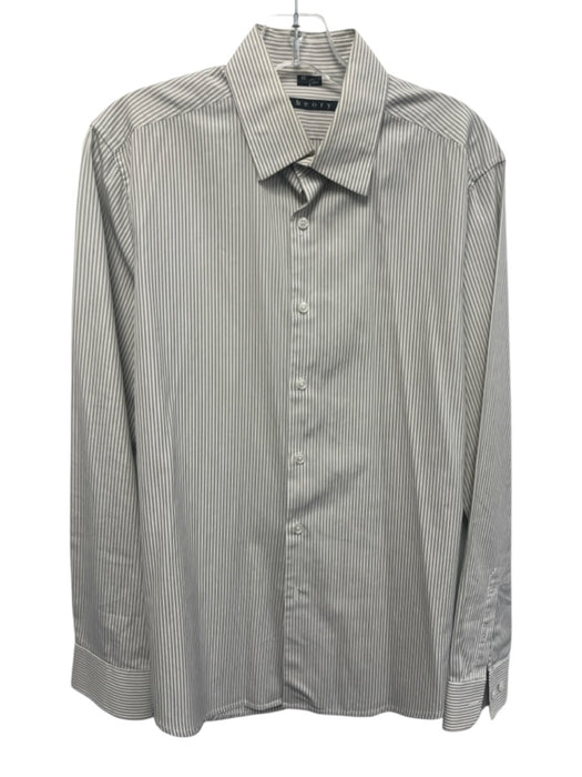Theory Size M White & Gray Cotton Striped Button Down Men's Long Sleeve Shirt White & Gray / M