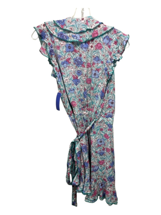 Poupette St. Barth Size Small White, Pink & Blue Cotton Ruffle Cap Sleeve Dress White, Pink & Blue / Small