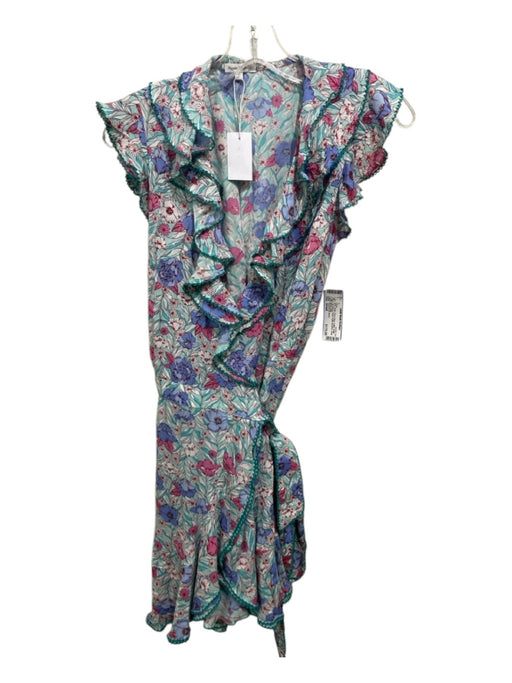 Poupette St. Barth Size Small White, Pink & Blue Cotton Ruffle Cap Sleeve Dress White, Pink & Blue / Small