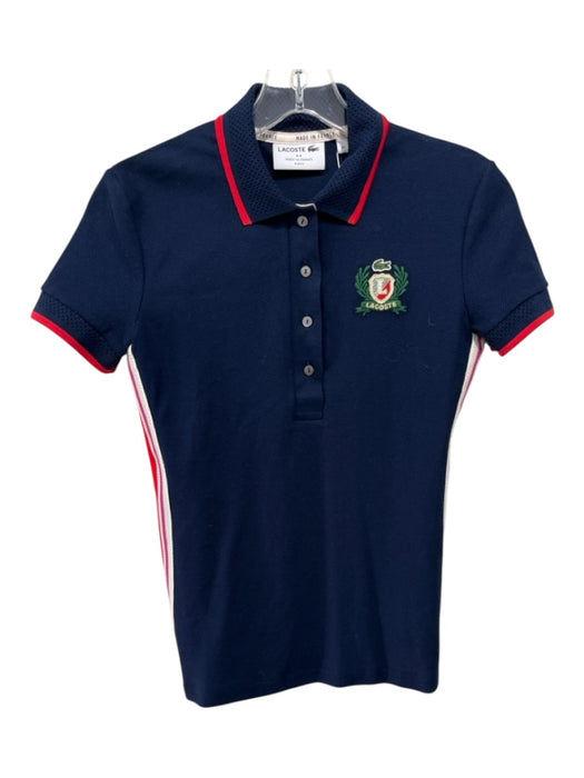 Lacoste Size XS/32 Navy Blue, White, Red Cotton Blend Pique Side Stripe Polo Top Navy Blue, White, Red / XS/32