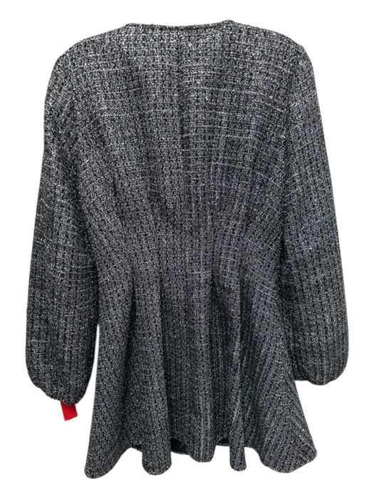 Maje Size 38 Silver & Black Polyester Blend Tweed Snap Button Collarless Coat Silver & Black / 38