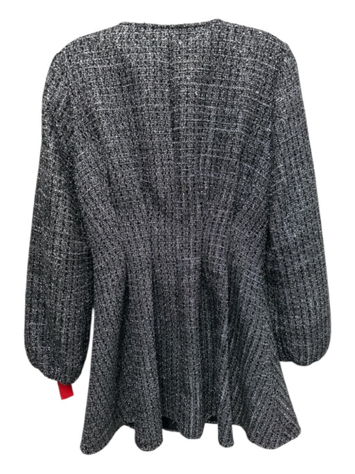 Maje Size 38 Silver & Black Polyester Blend Tweed Snap Button Collarless Coat Silver & Black / 38