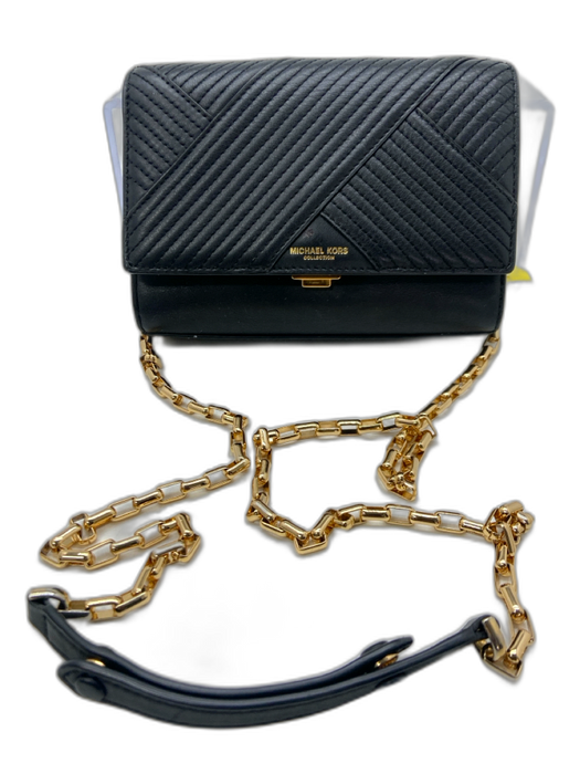 Michael Kors Collection Black Leather Gold Chain Crossbody Bag Black / Mini