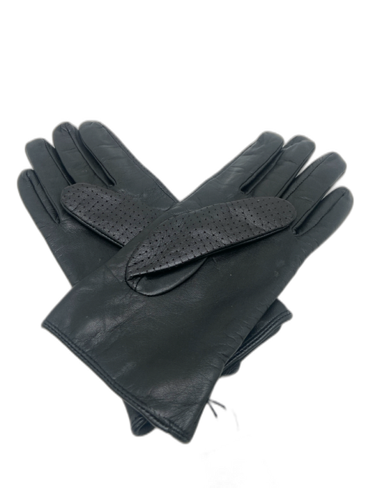 Hermes Black Leather Perforated Snaps Vintage Gloves Black