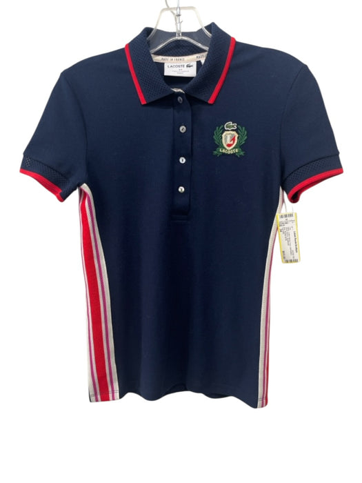 Lacoste Size 34 Navy Cotton Blend Polo Half Button Short Sleeve Top Navy / 34