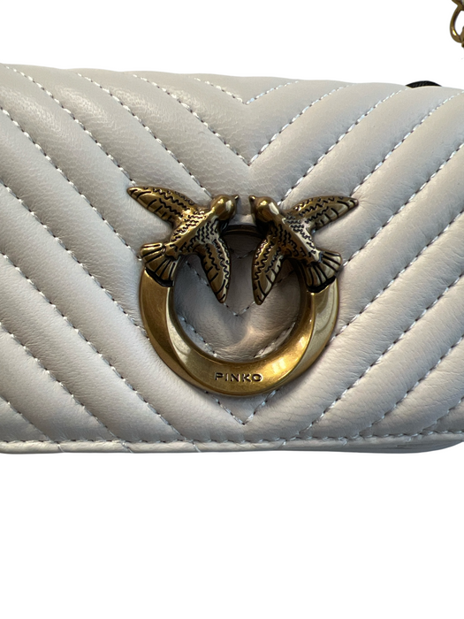 Pinko Cream Leather Brass Hardware Bird Magnetic Close Crossbody Strap Bag Cream / Mini