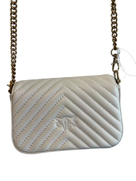 Pinko Cream Leather Brass Hardware Bird Magnetic Close Crossbody Strap Bag Cream / Mini