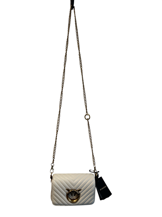 Pinko Cream Leather Brass Hardware Bird Magnetic Close Crossbody Strap Bag Cream / Mini