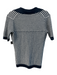 Reiss Size S Navy & white Linen Blend V Neck Collared Striped Short Sleeve Top Navy & white / S