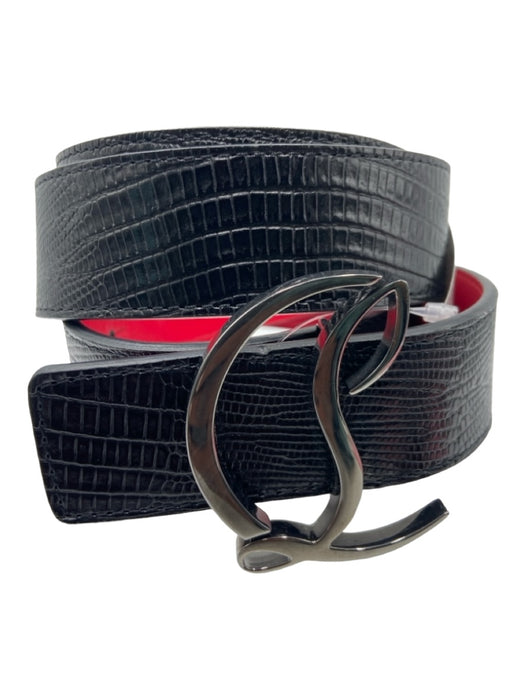 Christian Louboutin Black & Red Leather Reptile Embossed Pewter Hardware Belts Black & Red / 90/36"