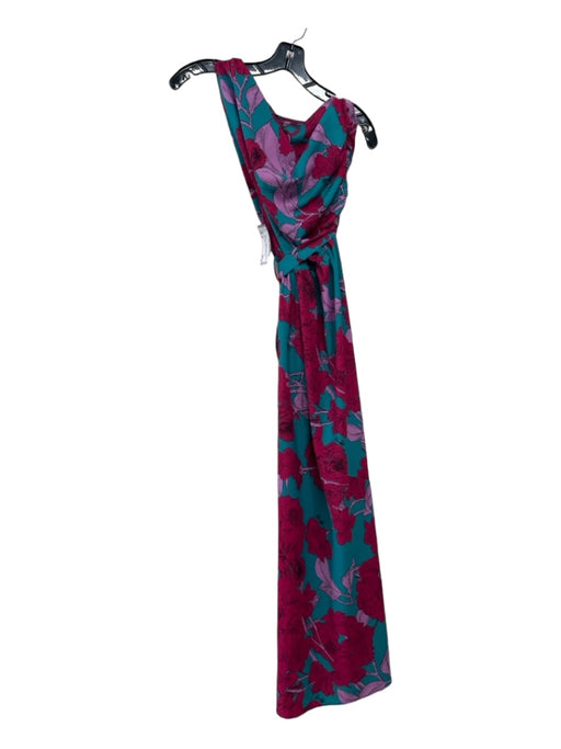 Pinko Size M Teal & Pink Polyester Floral Maxi Sleeveless Sash Inc Dress Teal & Pink / M