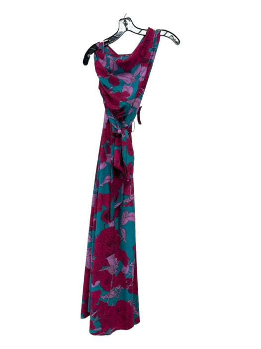 Pinko Size M Teal & Pink Polyester Floral Maxi Sleeveless Sash Inc Dress Teal & Pink / M