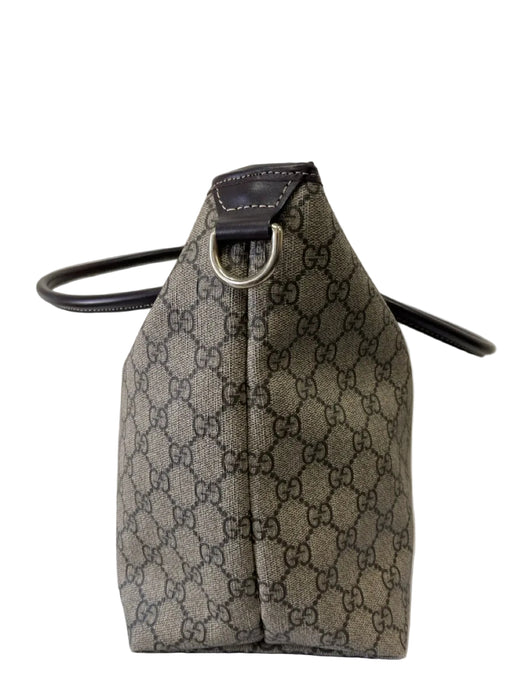 Gucci Beige & Brown Leather Monogram Canvas Stripe Detail Tote Bag