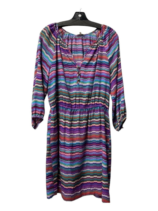 Shoshanna Size 6 Multi Silk round split neck Elastic Waist Broken Stripes Dress Multi / 6