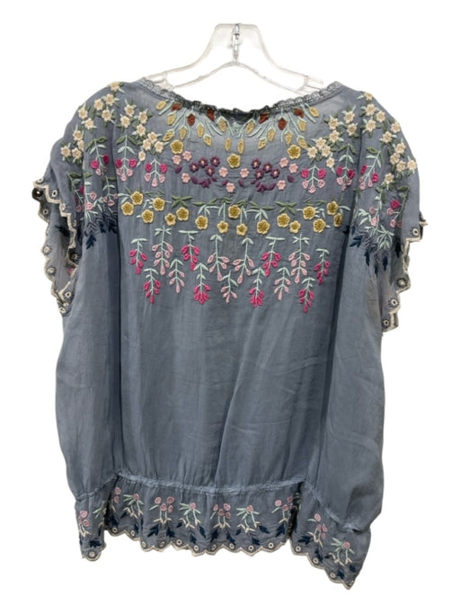 Johnny Was Size Small Gray, Pink & Yellow Cupra Short Sleeve Scallop Detail Top Gray, Pink & Yellow / Small