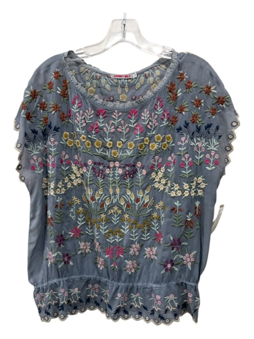 Johnny Was Size Small Gray, Pink & Yellow Cupra Short Sleeve Scallop Detail Top Gray, Pink & Yellow / Small