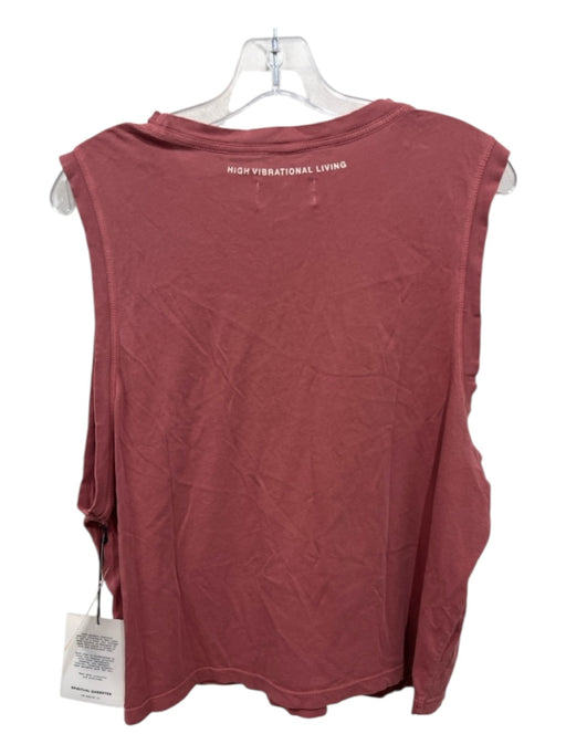 Spiritual Gangster Size L Rust Red Cotton Sleeveless Words Ribbed Accents Top Rust Red / L