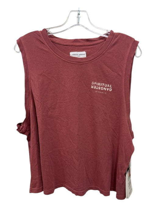 Spiritual Gangster Size L Rust Red Cotton Sleeveless Words Ribbed Accents Top Rust Red / L