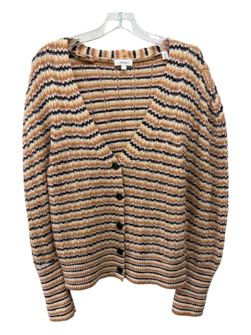 A.L.C. Size Large Orange, Brown & Cream Wool Blend Knit Button Up Sweater Orange, Brown & Cream / Large