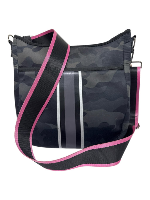 Haute Shore Gray, Black & Pink Neoprene Camo Detachable Strap Striped Detail Bag Gray, Black & Pink / Medium