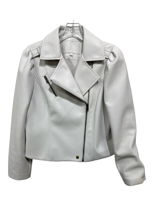 Marie Oliver Size M White Polyester Long Sleeve Zip Up Collar Jacket White / M