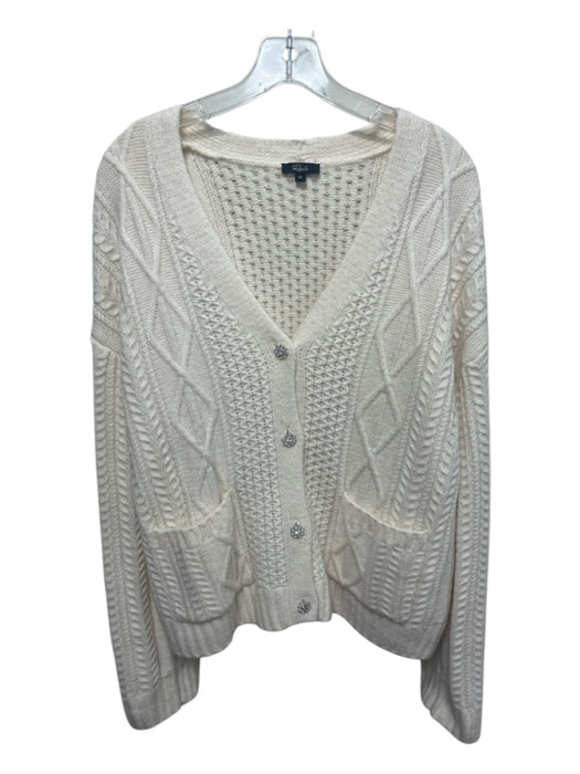 Rails Size M White Nylon Blend Long Sleeve Knit Jewel Buttons Pockets Cardigan White / M