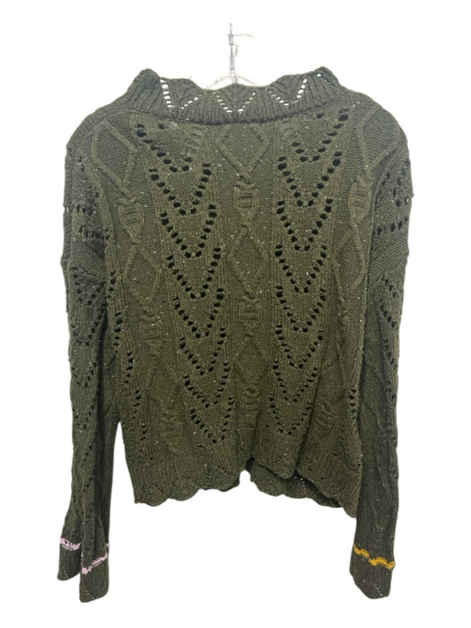Lisa Todd Size L Green Cotton & Polyester Long Sleeve Cable Knit eyelet Sweater Green / L