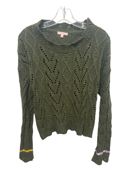 Lisa Todd Size L Green Cotton & Polyester Long Sleeve Cable Knit eyelet Sweater Green / L
