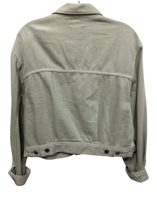 AG Size M Army Green Cotton Blend Collar Button Up Pockets Cropped Jacket Army Green / M