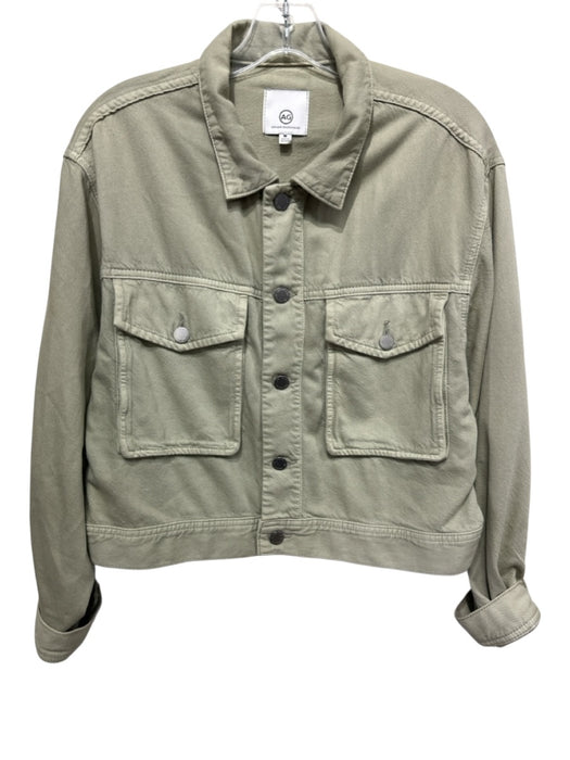 AG Size M Army Green Cotton Blend Collar Button Up Pockets Cropped Jacket Army Green / M