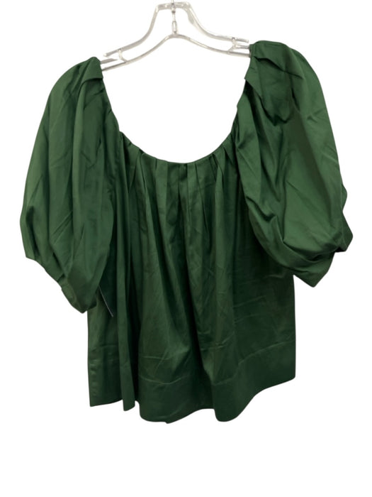 Rebecca Taylor Size 8 Green Cotton Short split sleeve Gathered Pleating Puff Top Green / 8