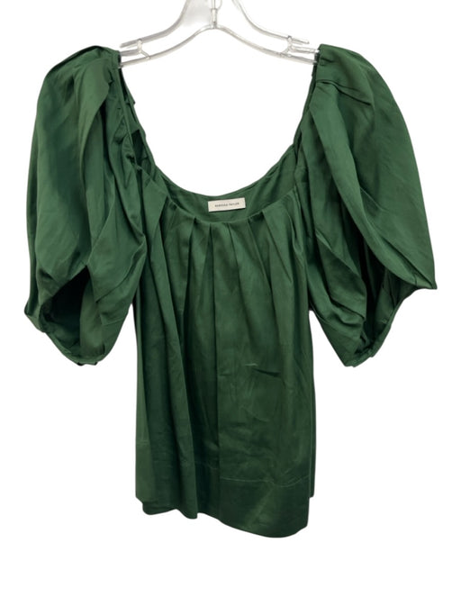 Rebecca Taylor Size 8 Green Cotton Short split sleeve Gathered Pleating Puff Top Green / 8