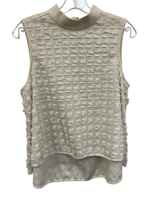 Tibi Size 8 Cream White Polyester Blend Flocked Detail Sleeveless high neck Top Cream White / 8