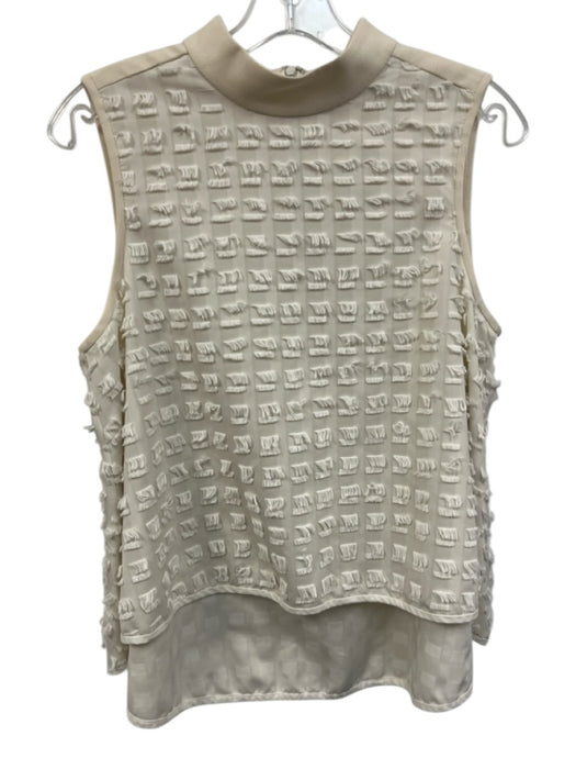 Tibi Size 8 Cream White Polyester Blend Flocked Detail Sleeveless high neck Top Cream White / 8