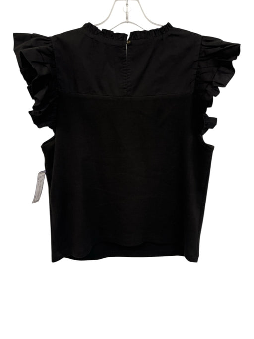 Cleobella Size L Black & Cream Beige Cotton Blend Ruffle Cap Sleeve U Neck Top Black & Cream Beige / L