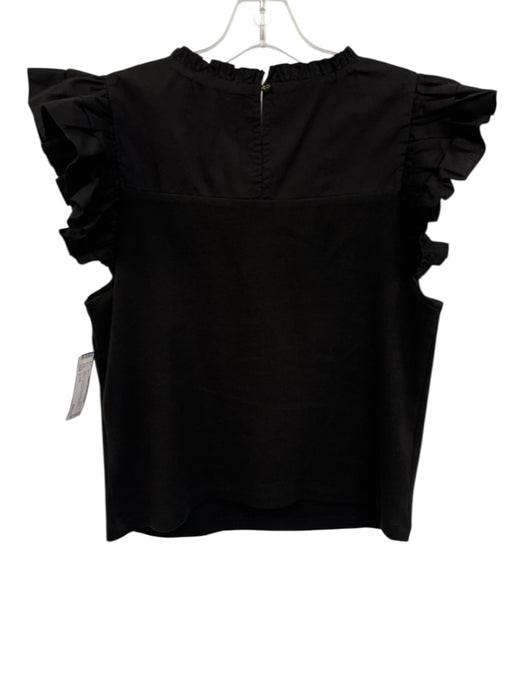 Cleobella Size L Black & Cream Beige Cotton Blend Ruffle Cap Sleeve U Neck Top Black & Cream Beige / L