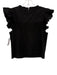 Cleobella Size L Black & Cream Beige Cotton Blend Ruffle Cap Sleeve U Neck Top Black & Cream Beige / L