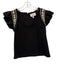 Cleobella Size L Black & Cream Beige Cotton Blend Ruffle Cap Sleeve U Neck Top Black & Cream Beige / L