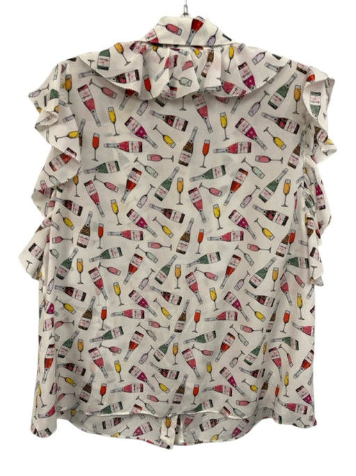 Alice + Olivia Size L White & Multi Silk Sleeveless Drink Print Button Up Top White & Multi / L