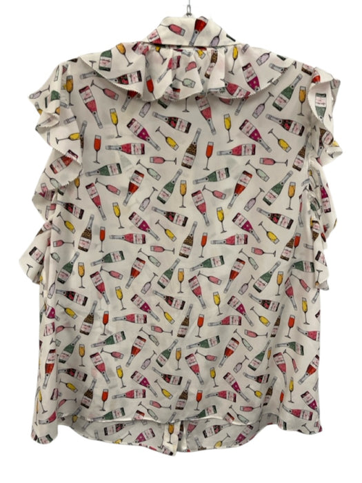 Alice + Olivia Size L White & Multi Silk Sleeveless Drink Print Button Up Top White & Multi / L